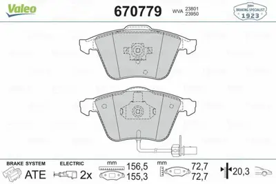 VALEO 670779 Fren Balatası Ön 4F0698151D