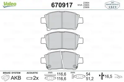 VALEO 670917 On Fren Balatası Corolla Verso Vvt I 2001-> Corolla 2002-2007 4465YZZDA