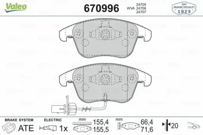 VALEO 670996 Fren Balatasi On A4 08>15 A5 07> Q5 10>17 Q5 09>12 8K0698151A