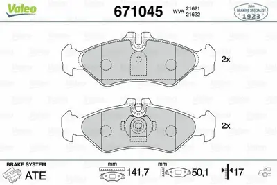 VALEO 671045 Arka Balata Vw Lt28 Lt35 Lt46 Küçük Tip A0024203820, A0024205620, A0024206920, A0034206420, A0044205620, A0084204520, 24203820, 24205620, 24206920, 34206420