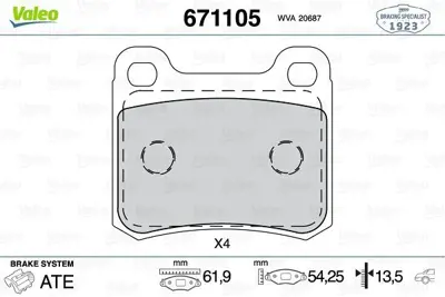 VALEO 671105 Arka Balata Mercedes W201 190 D-E 1.8-2.0-2.3-2.5-2. 80-90 A0014200120
