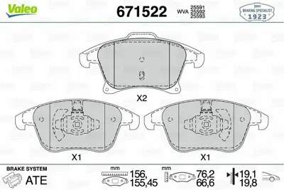 VALEO 671522 Fren Balatası Ön DG9C2K021EE