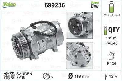 VALEO 699236 Klima Kompresoru P206 1,4hdı P406 Xantıa P306 Xsara P806 Evasıoan Boxer Iı Jumper Iı 2,0hdı 2,0 16v 6453EY