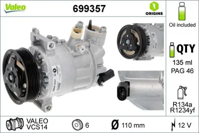 VALEO 699357 Klima Kompresoru Caddy Golf V Jetta Passat Tıguan Touran A3 Leon Octavıa 1.6 1.9 2.0 Tdı 1.6fsı - Ts 1K0820859S, 5K0820803J, 5Q0820803K, 8J0260805, 8J0260805A