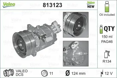 VALEO 813123 Kompresor Alfa Romeo 159 60693332, 71789099, 71789101, 5060410085, 71780101, 71789100, 22302911, 32308511, A0008302600, A0022302911