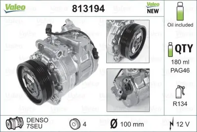 VALEO 813194 Klima Kompresoru Bmw M57 D30 E90 06>11 E92 06>13 M54 N43 M57 E60  N57 D30 F07 12>17 M57 M54 D30 E65  64506901783