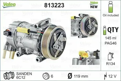 VALEO 813223 Klima Kompresoru P207 P208 P308 P508 P5008 P2008 C3 Ii C4 C4 Ii Ds4 Ds3 C3 Iii C5 Iii C3 Picasso Berlingo Iii Partner Tepe 1 4hdi 1 6hdi 1 4 16v 1 6 16v (7 Pistonlu) 6453QJ