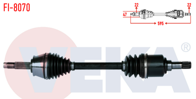 VEKA FI-8070 Komple Aks Sol On Uzunluk 595mm Fıat Palıo-Sıena 1.2i-1.4i-1.6i (C514 Snz) 1999-2002 - Albea 2002-2010 46307898