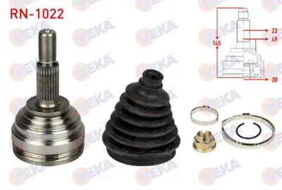 VEKA RN-1022 Aks Kafası Sol-Sağ On Dıs 23x30x49 Uzunluk 145mm Renault Clıo Iıı 1.5 Dcı 05-12 - Megane Iı 1.4i 16v - 1.5 Dcı - 1.6i 16v 02-08 - Modus 1.5 Dcı - 1.6i 16v 2004-- Dacıa Logan - Logan Mcv 1.5 Dcı 04-12 8200041166, 545058191R, 545044506R, 8200586570, 8200696347, 8200648435, 6040149850, 8200725660, 8200183570, 8200725659