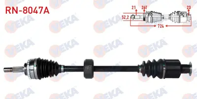 VEKA RN-8047A Komple Aks Sağ On Abslı 26 Dıs Uzunluk 723,5mm Renault Clıo Iı (Bb0-1-2,Cb0-1-2) 1.2 16v, 1.5 Dcı Yaylı Tıp 1998-2005