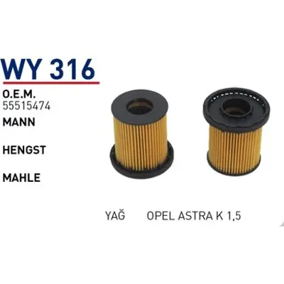 WUNDER WY316 Yağ Filitresi D15dvc F15dvc Astra-K 55515474, 55515117