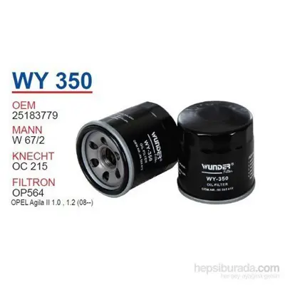 WUNDER WY350 Yağ Filtresi 25183779, 96565412, 96570765
