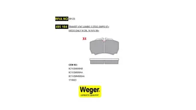 WEGER 495164 Arka Fren Dısk Balata Transıt V347 Jumbo 3,2tdcı 200ps 07>14 Arka Cıft Teker - Iveco Daıly Iıı 29 L