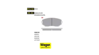 WEGER 495263 On Fren Balatası Mıtsubıshı L200 2.5 D 4x4 2006-2012 Pajero 2008-> L200 2.4 2015-> Fıat Fullback 15-