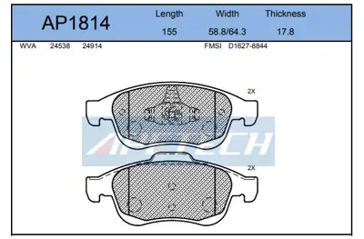 APETECH AP1814 Disk Balata Ön  Fluence Megane-Iıı Duster 1.5 Dcı 440603905R PN0551 E100146 AW1810488 ADR164206 PBP4180 363916060429 LP2152 4106000Q1C 6117892