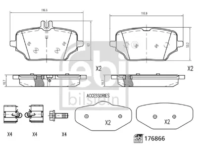 Febi Bilstein 176866 Fren Balatası Arka Gle-Class V167 18> G-Class W463 18> 2212730 252621519PD 2621501 5P2217 5SP2217 670544 82212730 9005183 ADBP420065 GDB8301 LP3572 P50162 P50162N PNT7122 T2859