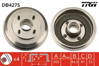 TRW DB4275 Kampana Arka 1M5W1113AA DB4338 3049844 98AB1113BF 4186874 700319K 94022500 MBD064 329714J DB4275