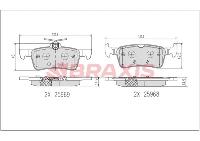 BRAXIS AB0637 Arka Fren Balatası Fıesta Vıı 2017> 2123543 KTH1BC2M007AC P24204 2584104 T2710 MDB3442 PE10701 RA10701 DP42204RS 2112004