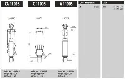 CONNECT CA 11005 Kabın Amortısoru Arka (Koruklu) - Man - 19.463 D2876 94> 19.464 D2876 98> 81417226049