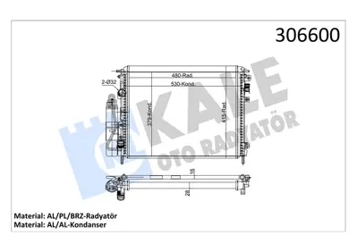 KALE 306600 Radyator+kondansator+kurutucu Clıo Iı Kangoo Thalıa 1.2 1.4-1.5dcı 1.6 1.9 97<05 