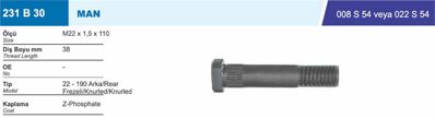 İthal 231B30 Bıjon Arka Frezelı Man 22 190 (86052) M22x1.5x110 231B30