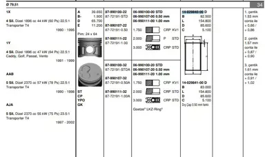 FEDERAL MOGUL 40298400G Motor Gomlek Vw Audı 1,9d (79,50mm) 1402984000