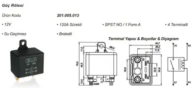 ELO 201.005.013 Güç Rölesı 12v 120a Su Geçırmez 