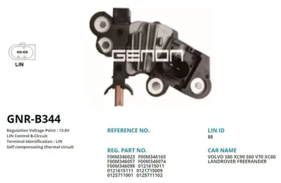 GENON GNR-B344 Alternator Konjektor Bosch Tıp 12v Volvo S80 - Xc90 - S60 - V70 - Xc60 - Landrover Freerander (Lın) 