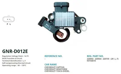 GENON GNR-D012E Alternator Konjektor 12v Chevrolet Spark - Captıva (L, F) 