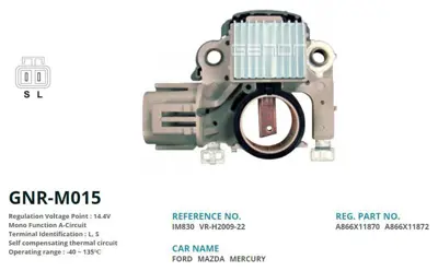 GENON GNR-M015 Alternator Konjektor 12v Mazda 626 Eskı Model - Ford Thunderbırd (L, S) 