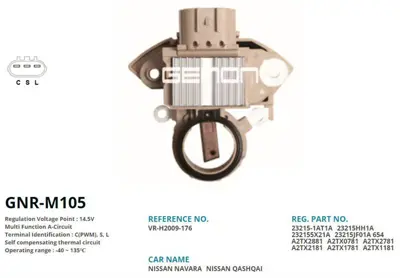 GENON GNR-M105 Alternator Konjektor Mıtsubıshı Tıp 12v Nıssan Navara - Qashqaı (A2tc0781 - A2tx1781) (C(Pwm), S, L) 654