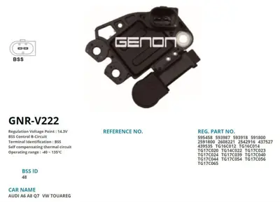 GENON GNR-V222 Alternator Konjektor Valeo Tıp 12v Audı A6 2.0 Tdı - A8 - Q7 3.0 Tdı - Porsche - Volkswagen Touareg  