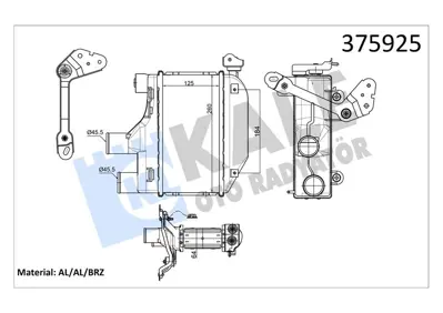 KALE 375925 Turbo Intercooler Radyatoru Toyota Corolla 1.4d 04>07 125x260x64 