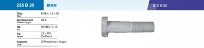 İthal 235B20-012S50 Bıjon Ve Somunu On Man 12 153 (86054) 81455010116 81455010152 81455010202