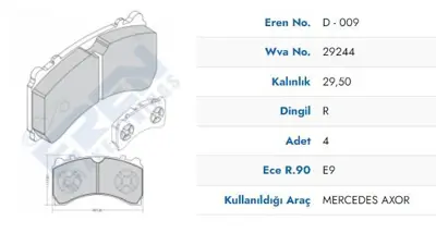İthal BP-D.009/1 M290 Fren Balatası Arka M-Benz Axor Actros Mp4 10> Arocs Antos 1842 1835 1848 2036 2040 BPD0091M290