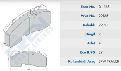 İthal BP-D.165 M290 On Fren Balata Mercedes Atego Centıklı  BPD165M290