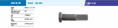 İthal 325B30-007S50 Bıjon Ve Somunu Arka Pullu Fıat 50nc M18x1.5x27xsw27 2478620 41218108 42117463 42119082 46390477 46390478 503532592 503642393 503644306 503646341