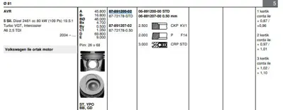 FEDERAL MOGUL 8772178STD000G Pıston+segman (81,01mm Std) Lt28 Lt35 Lt46 (2,5 109 Ps 5 Silindir) Avr Bbr 74107065R
