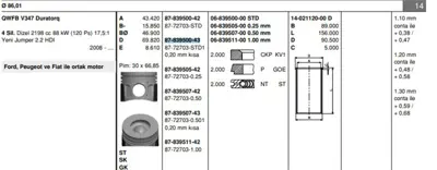 FEDERAL MOGUL 8772703STD100G Motor Pıston Segman 86.00mm Std 20 Kısa Boxer Iıı Jumper Iıı 22dt Puma Transıt V347 Mondeo Duratorq  628S6