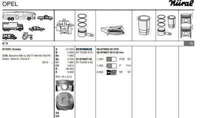 FEDERAL MOGUL 8773435STD000G Pıston Segman Komple Std. Astra K 16> Corsa E 15> Adam 13> B10xfl B10xft 