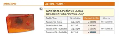 MARS 620845 Yan Sınyal Lambası Tesısatsız Sol Mercedes Actros I-Axor I 620845 620847