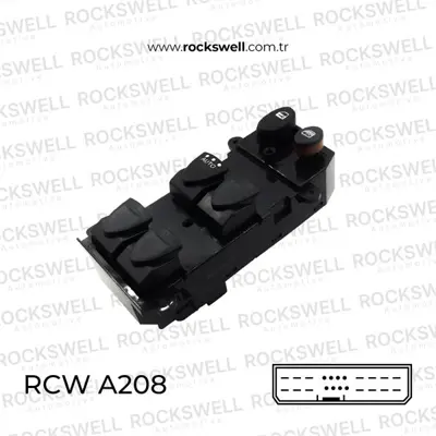 ROCKSWELL A208 Cam Acma Kapama Anahtarı Honda Cıvıc Sol Dortlu 06-> (Pın 22) 431407151J 431407155A 431407181F 431407182 431407183A 437407151 437407151155A 437407151A 437407151B 437407152