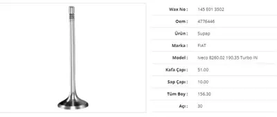 WAX 145 E01 3502 Subap Emme Iveco Iveco 8260.02190.35 Turbo 51kx10sx156,3bx30a  (16adet) 