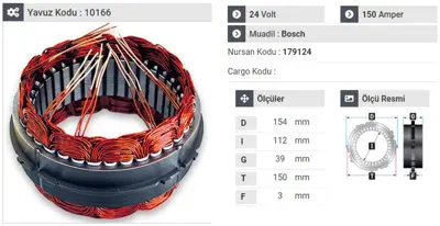YAVUZ 10 166 Stator Volvo-Temsa Safır-M-Benz Arocs Euro 6 113407361C 113407361E 113407361F 1S713B438BB 1S7C3280BA 1S7C3280BB 3903147 3903149 4097484 4111327