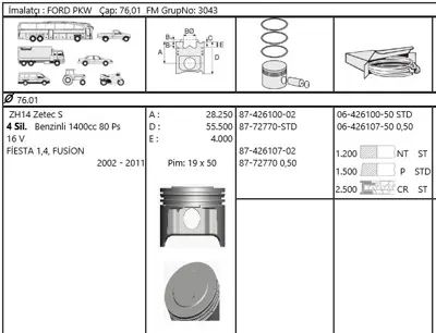 YENMAK 4953-000 Motor Pıston Segman (Std) - (76,01mm) Fıesta Fusıon 1,4 Zetec S 16v Zh14 02>11 8742610002