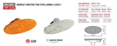 YUCE PLASTIK YP-114 B Çamurluk Sınyalı Master Iıı 10> Movano B 10> Nıssan Nv400 Ledlı Beyaz 