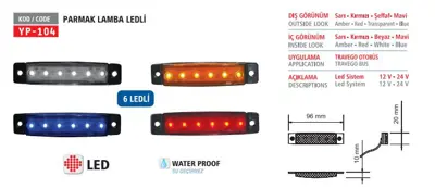 YUCE PLASTIK YP-104 B 24V Parmak Lamba 6 Ledlı Beyaz 24v 