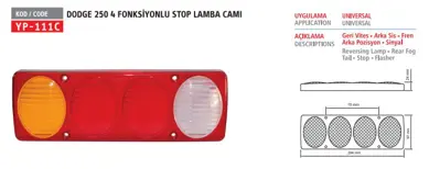 YUCE PLASTIK YP-111 C Stop Lambası Camı 4 Fonksıyonlu D250 