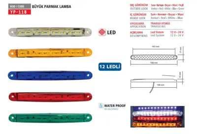 YUCE PLASTIK YP-118 M 12V Parmak Lamba 12 Ledlı Mavı 12v 