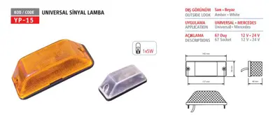 YUCE PLASTIK YP-15 S Unıversal Sınyal Lambası Sarı Takım 